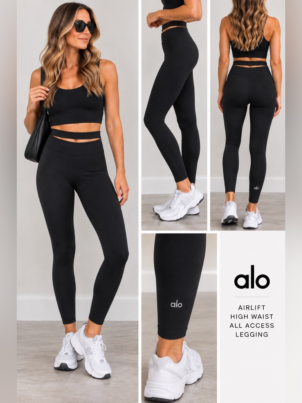 Alo Airlift All-Access Asymmetrical Cutout Waist Leggings in Black Size M A419
